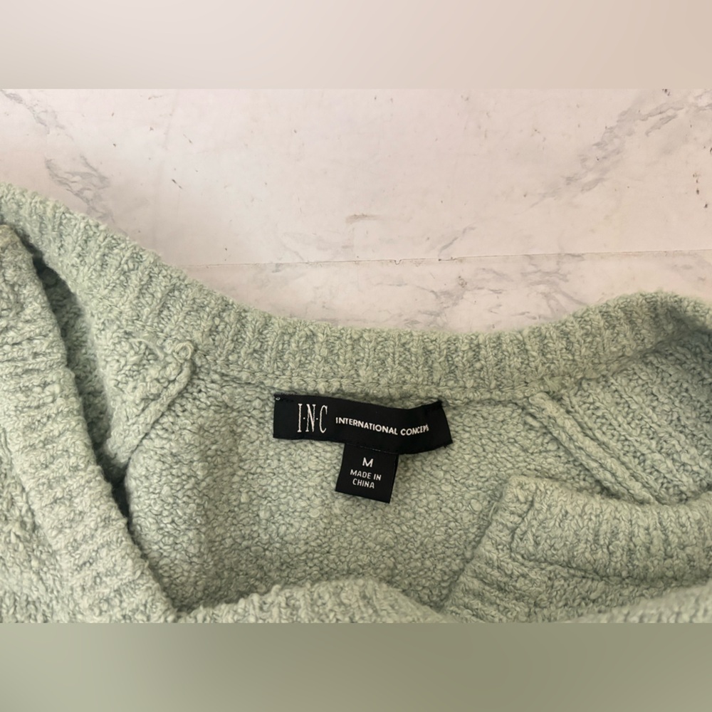 INC Womens Sz M Green Long Sleeve Top Sweater Terry Cloth Cotton Pullover - Picture 5 of 6